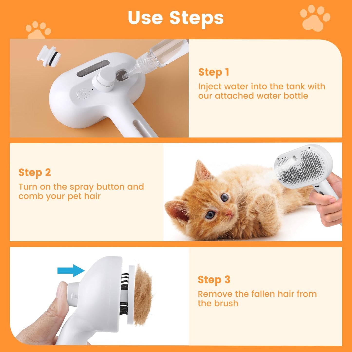 Royale Premium Pet Steam Brush Spray Grooming Comb Tool