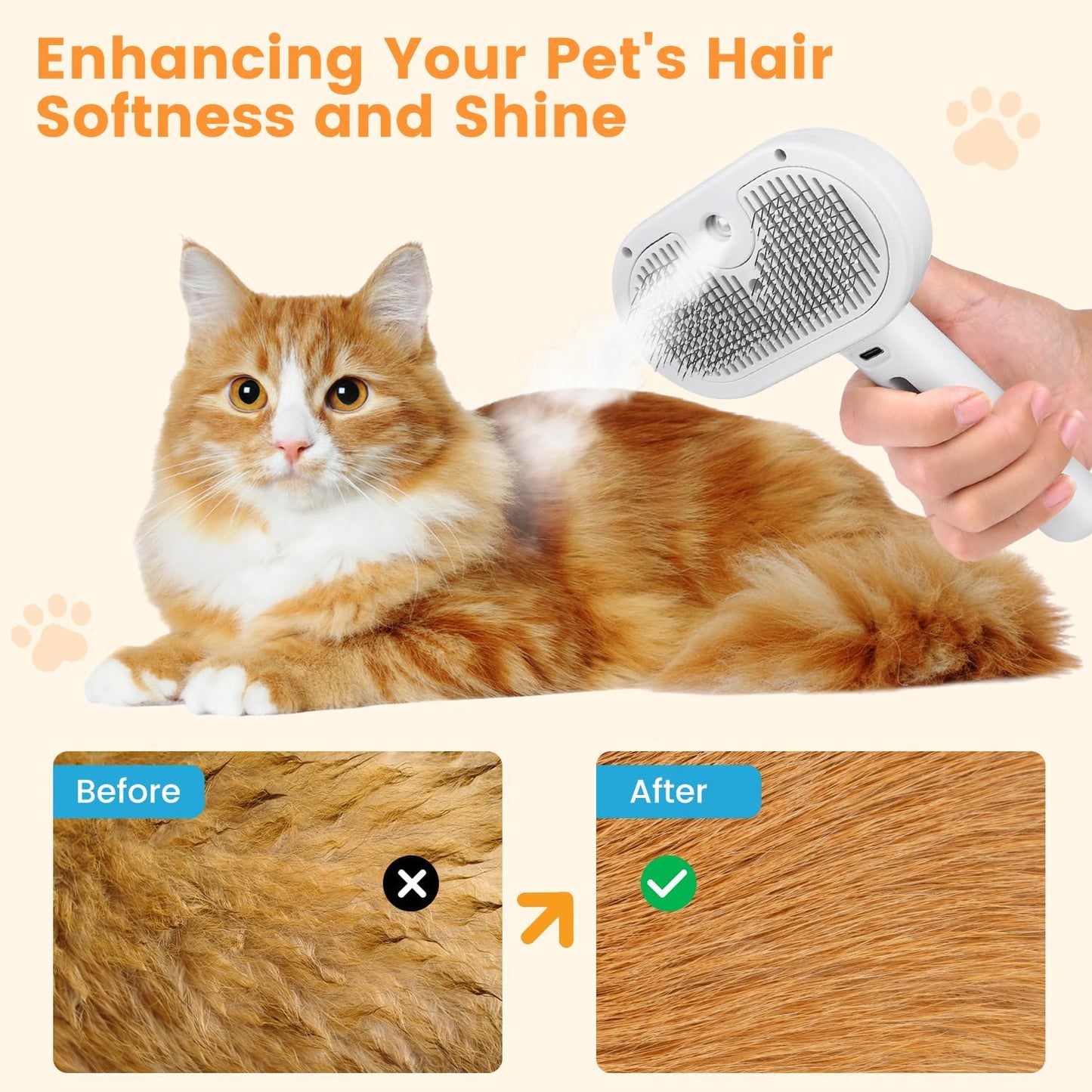Royale Premium Pet Steam Brush Spray Grooming Comb Tool